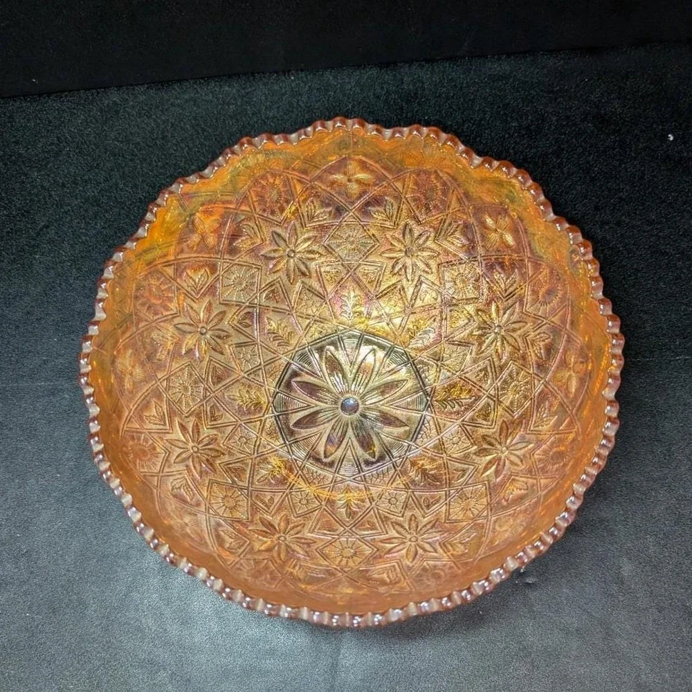 Imperial Hattie Marigold Carnival Glass Bowl, Glassware, Iridescent Centerpiece‎